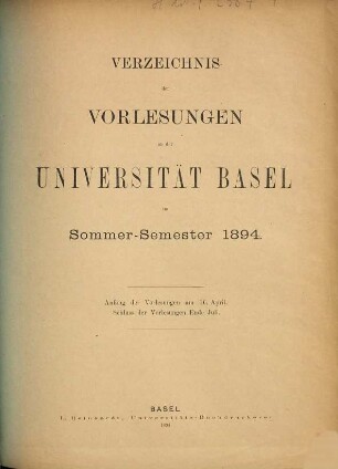 Verzeichnis der Vorlesungen. 1894. SS.