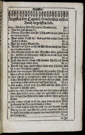 Register der Capitel, so in diesem ersten Buch begriffen sind.
