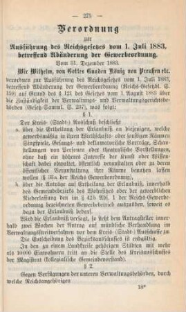 Verordnung zur Ausführung des Reichsgesetzes vom 1. Juli 1883, betreffend Abänderung der Gewerbeordnung. Vom 31. Dezember 1883.