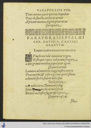 Paraphrasis Psalmi CXX. Davidis.