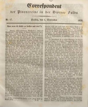 Nr. 17 Fulda, den 1. September 1850.