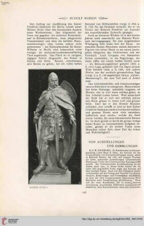 Von Ausstellungen und Sammlungen – Personal- u. Atelier-Nachrichten - Denkmäler - Vermischtes