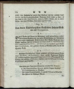 Cap. V. Von denen Schönburgischen Geistlichen Hoheits-Rechten und Praerogativen.