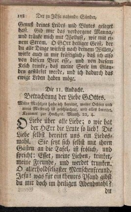 Die 11. Andacht. Betrachtung der Liebe Gottes.