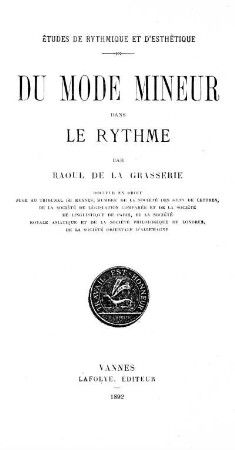 Études de rythmique et d'esthétique: Du mode mineur dans le rythme