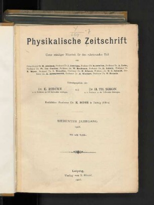 7.1906: Physikalische Zeitschrift