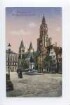 "Kilianskirche - Mayerdenkmal" - Außenansicht der Kilianskirche von Nordwesten, mit den Häusern Kaiserstraße 32 und 34, Marktplatz mit Robert-Mayer-Denkmal und Marktständen