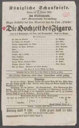 Die Hochzeit des Figaro : Oper in 2 Abtheilungen