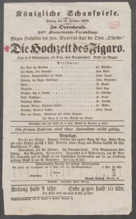 Die Hochzeit des Figaro : Oper in 2 Abtheilungen
