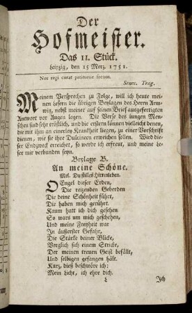 Das 11. Stück. Leipzig, den 15 Merz. 1751.
