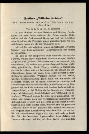Goethes "Wilhelm Meister"