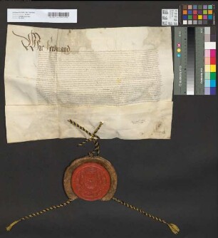 Kaiser Ferdinand I. bestätigt und erneuert dem Erzbischof Anton von Köln die von seinen Vorfahren dem Erzstift verliehenen Privilegien. Mit Unterschrift.