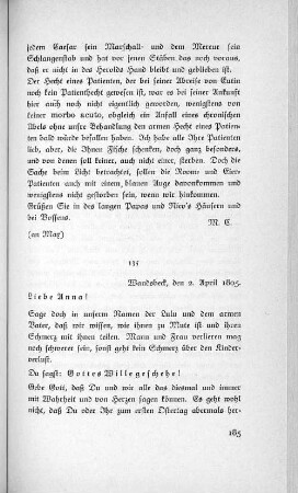 135 Wandsbeck, den 2. April 1805.
