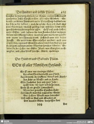 Der Hundert und Siebende Psalm. Gott ist aller Menschen Heyland