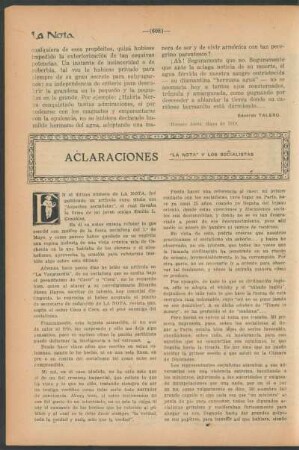Aclaraciones : "La Nota" y los socialistas