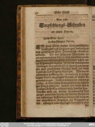 Das erste Empfehlungs-Schreiben an einen Patron.