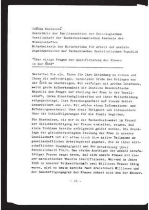 Über einige Fragen der Qualifizierung der Frauen in der CSSR