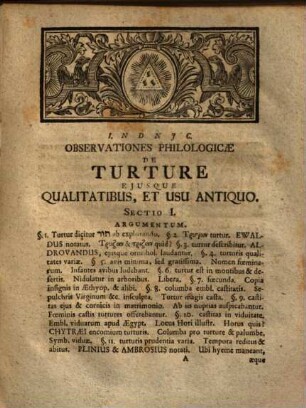 Observationes philologicae de turture, eiusque qualitatibus, usu antiquo et emblemate : ad illustranda varia s. s. loca