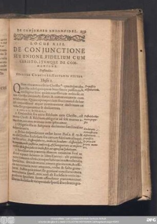Locus XIII. De Coniunctione Seu Unione Fidelium Cum Christo, Itemque De Communione. Defendit Georgius Cruciger, Gasparis Filius.