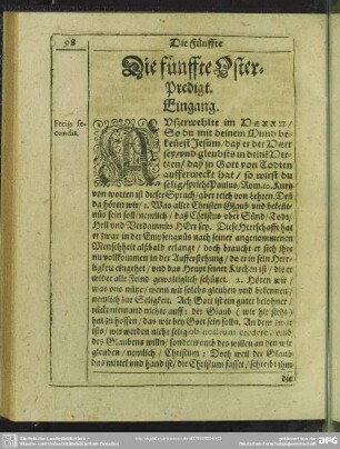 Die fünffte Oster-Predigt : Eingang. [Textus]. Erklerung.. Vom Ersten. Vom Andern
