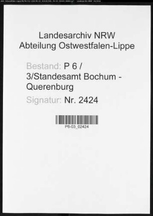 Sterberegister Standesamt Bochum XII-Querenburg