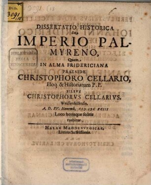 Dissertatio Historica De Imperio Palmyreno