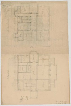 Thiersch, August ; München - Schwabing; Kath. Pfarrkirche St. Ursula - Grundriss EG, Grundriss 1. OG