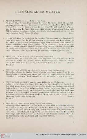 I. Gemälde alter Meister (Nr. 1 - 169)