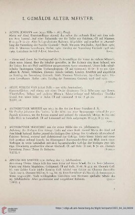 I. Gemälde alter Meister (Nr. 1 - 169)