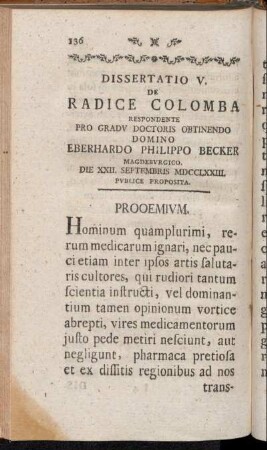 Dissertatio V. De Radice Colomba