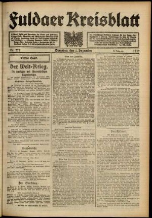 Erste Ausgabe vom Samstag, den 01. Dezember 1917.