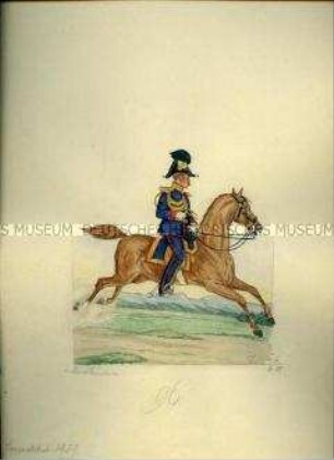 Uniformdarstellung, Generalmajor von Brandenstein zu Pferd, Sachsen, 1859.