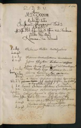 Sommerhalbjahr 1738. Rektorat Christian Hagmajer/Hagmaier