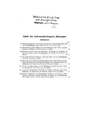 Inhalt des siebenundsiebzigsten Jahrganges