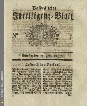 No. 7, Dienstag den 15. Febr. 1785