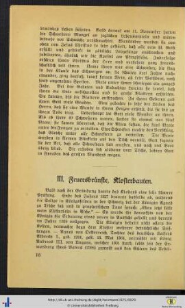 III. Feuersbrünste, Klosterbauten.