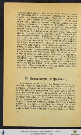 III. Feuersbrünste, Klosterbauten.