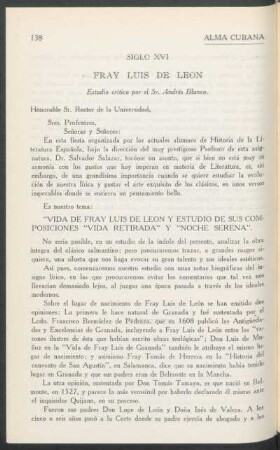 Fray Luis de León : Estudio crítico por el Sr. Andrés Blanco