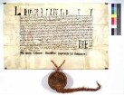 Kaiser Ludwig bestätigt dem vor ihm erschienenen Abt Kuno von Ellwangen sowie dessen Kirche das inserierte Diplom Kaiser Ludwigs des Frommen von 814 April 8, worin dieser das Kloster in seinen Schutz nimmt und ihm Immunität mit freier Abtwahl verleiht.