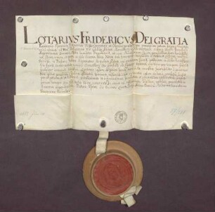 Lehenbrief des Bischofs Lothar Friedrich zu Speyer für den Abt Gallus des Klosters Schwarzach über die von dem Bistum Speyer lehenbaren, dem Kloster angehörigen Gerechtsame