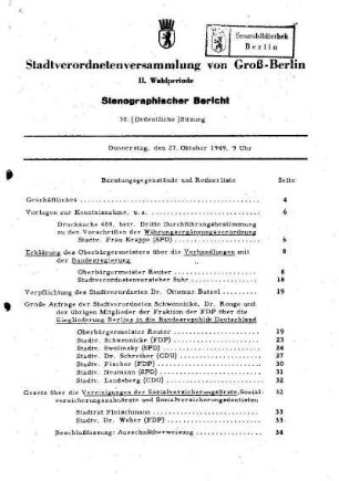 Nr. 30, 27. Oktober 1949, Ordentliche Sitzung