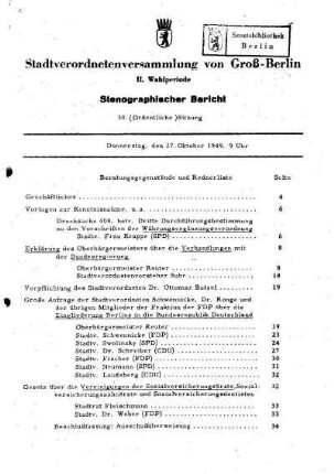 Nr. 30, 27. Oktober 1949, Ordentliche Sitzung