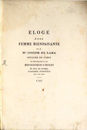 Eloge d'une femme bienfaisante