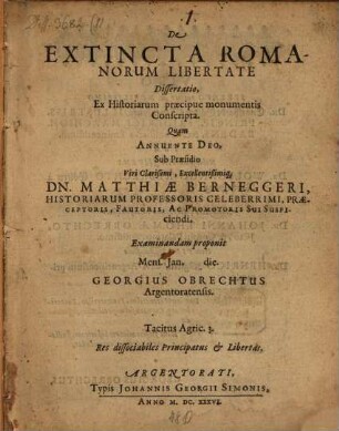De extincta Romanorum libertate dissertatio