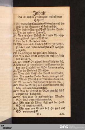 Inhalt Der in diesem Tractätlein enthaltenen Capitel.