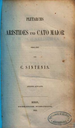 Ausgewählte Biographien des Plutarch, 1.. Aristides und Cato Major