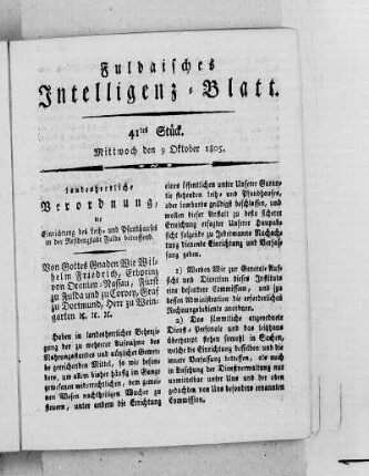 41tes Stück, Ausgabe vom 9. Oktober 1805