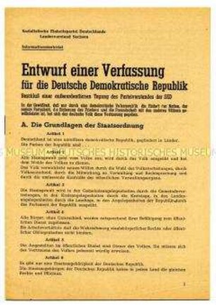Beschluss einer außerordentlichen Tagung des Parteivorstands der SED über den Entwurf einer Verfassung für die DDR