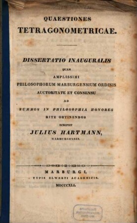 Quaestiones tetragonometricae : Diss. inaug.