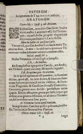 Veterum Scriptorum de Terentio judicia Oratorum